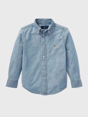 100% Cotton Polo by Ralph Lauren Light Blue Chambray Button-Down Shirt